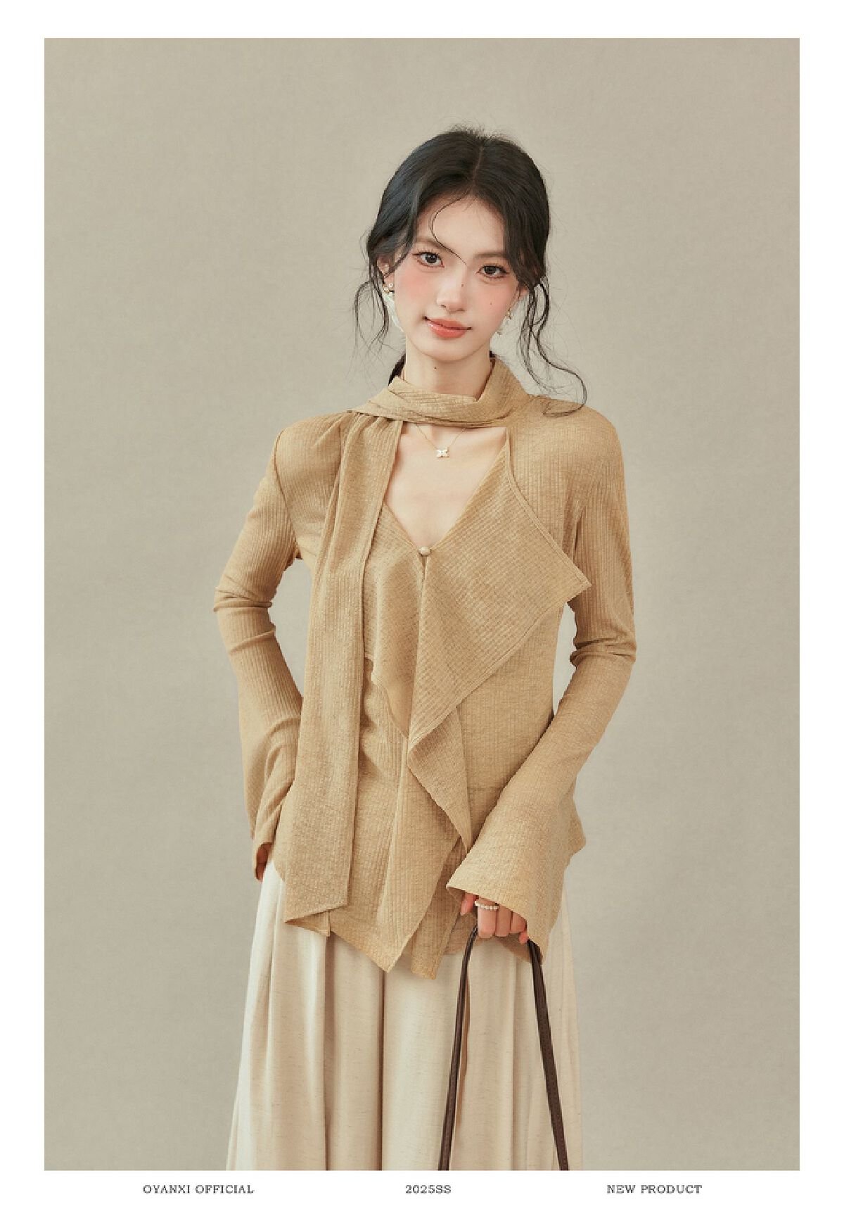 Vapetix S-XL Relaxed Design Sensory Strappy V-Neck T-Shirt for Women - 2025 Autumn New Arrival Long-Sleeved Top – Bild 8