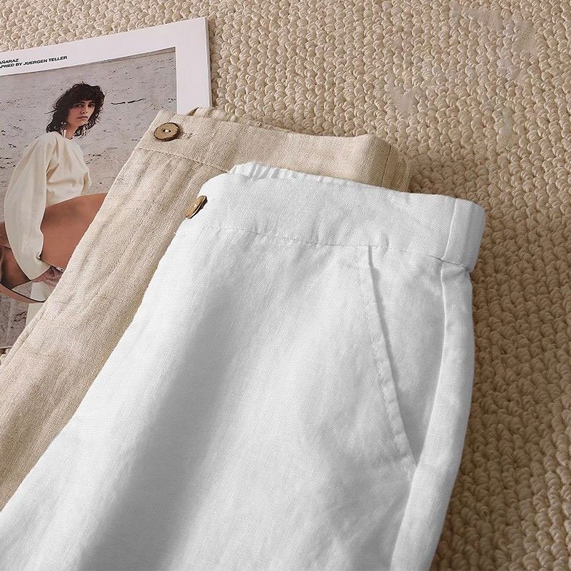 Vapetix S-3XL Women's Linen Wide Leg Pants 2025 New Thin Linen Fabric Flowy High-Waist Summer Korean Style Loose - 图片 4