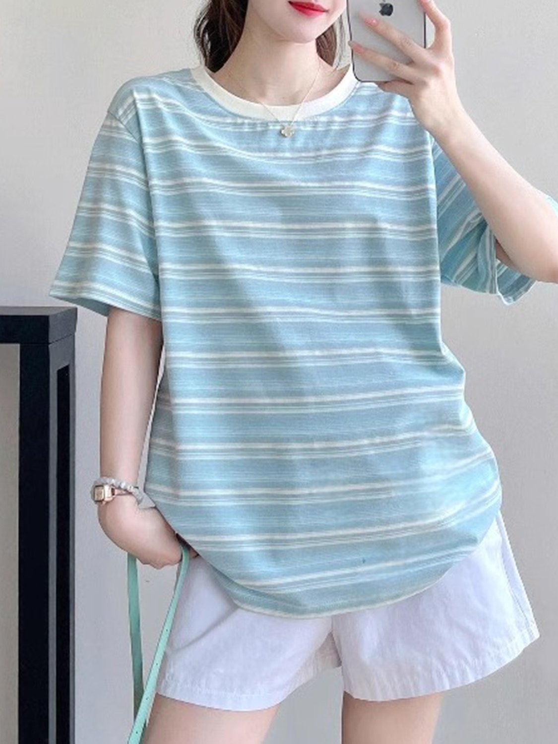 Vapetix S-L Korean-style trendy retro striped short-sleeve t-shirt for women, summer 2025 new design, loose cas – Bild 4