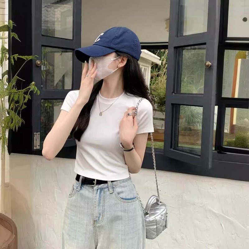 Vapetix M-XXL Women's Short Sleeve Red T-Shirt, Summer New Pure Color Tight Fitting Spaghetti Strap Top for Petit – Bild 9