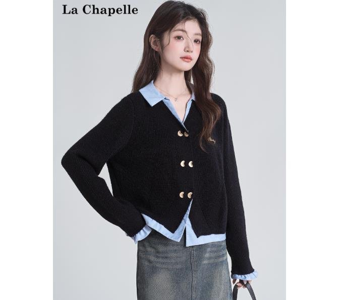 Vapetix Free Size-Free Size Women's Spring 2025 New College Style Splicing Knit Cardigan Outerwear Short-Sleeve Top with Pique