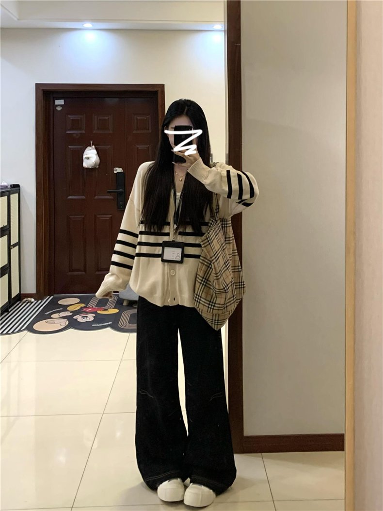 Vapetix S-XL Lazily styled, high-end striped knit sweater coat for women, suitable for autumn and winter, early