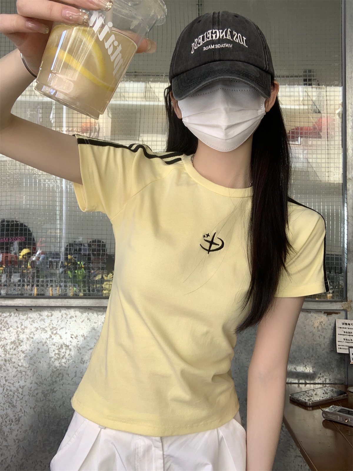 Vapetix S-L Real shot of summer Korean style round neck raglan hot girl bar embroidery design pure cotton short