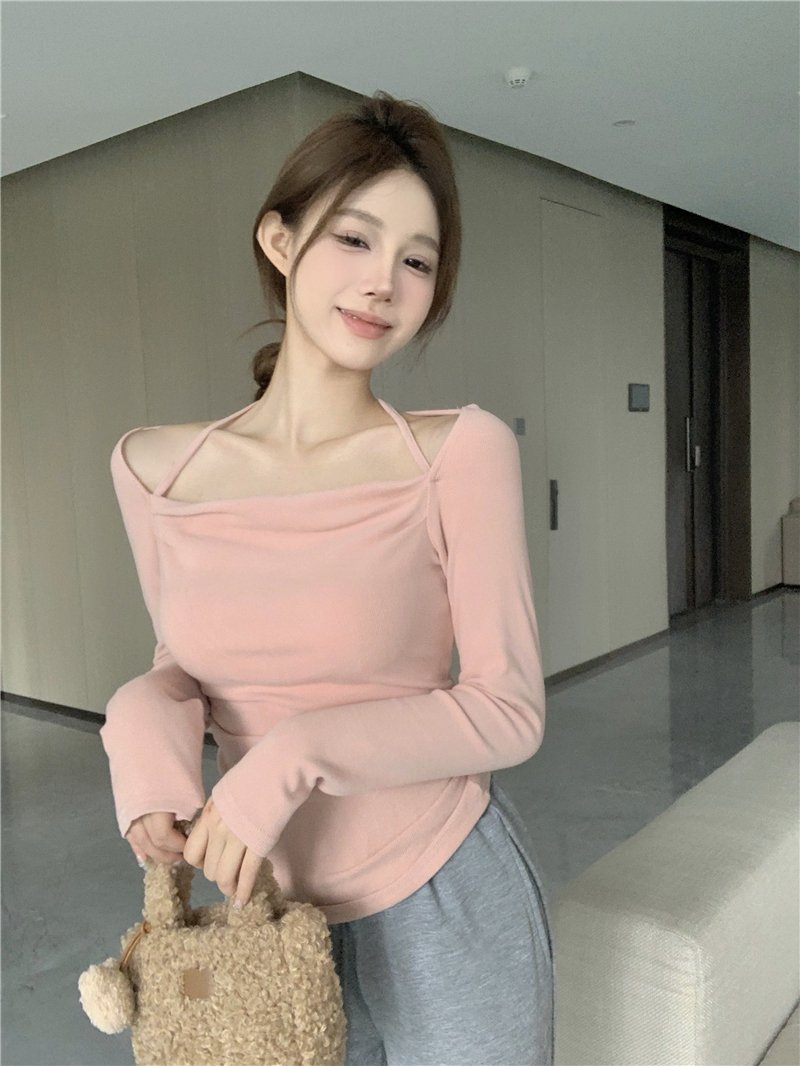 Vapetix One size fits all-One size fits all Real shot ~ Slim design niche halterneck top, bottoming shirt, off-shoulder temperament, inner T-sh