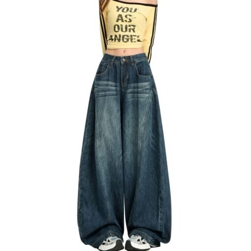 Vapetix XS-XL  Bent-knife American-style high street loose wide-leg stereoscopic cutting silhouette, washed denim