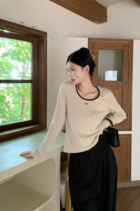 Vapetix One size fits all-One size fits all Actual shot~Korean style simple and versatile round neck autumn letter print contrast color long-sl