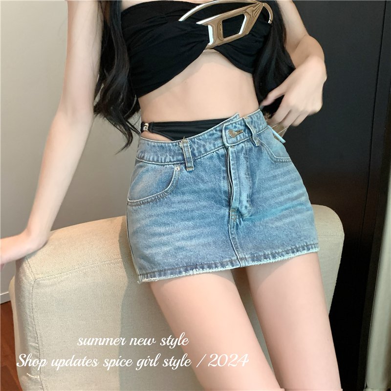 Vapetix S-XL Live-shoot! Splicing design sense summer new sexy pure desire denim mini skirt for women