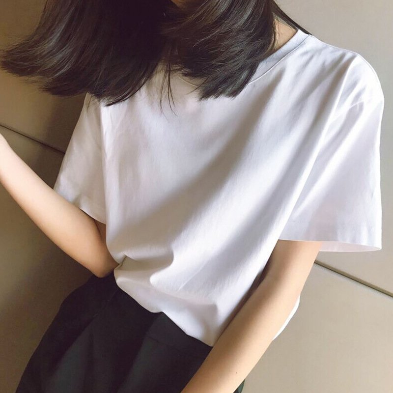 Vapetix M-XXL Korean-style student basic slim-fit solid color simple t-shirt tops 2025 summer white short-sleeved – Bild 8