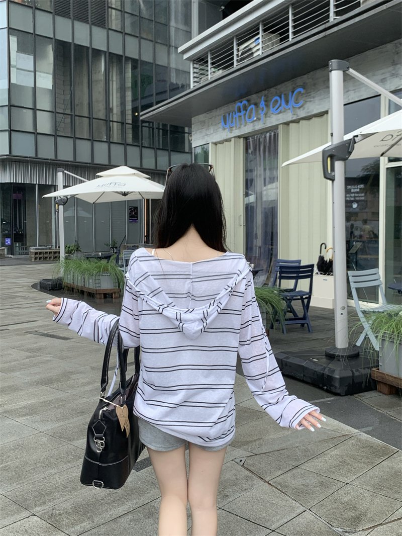 Vapetix S-XL Photographed Real Texture Long-Sleeve Hooded Open Coat Women's Summer Thin Version Sun Shirt Top