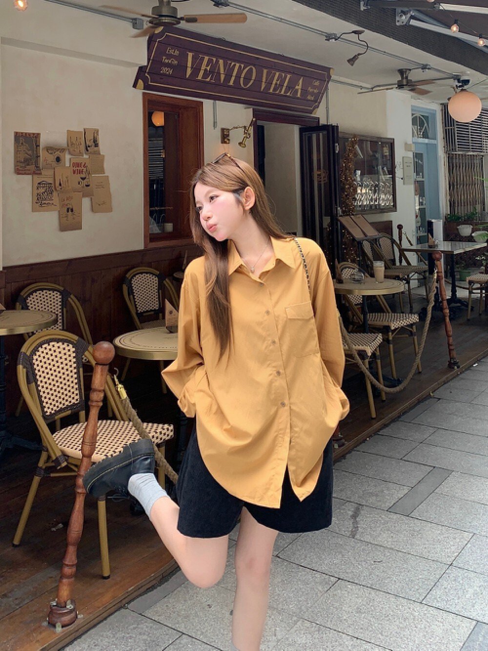 Vapetix Free Size-Free Size Photographed Korean-style retro relaxed fit thin women's autumn casual versatile long-sleeved top – Bild 2