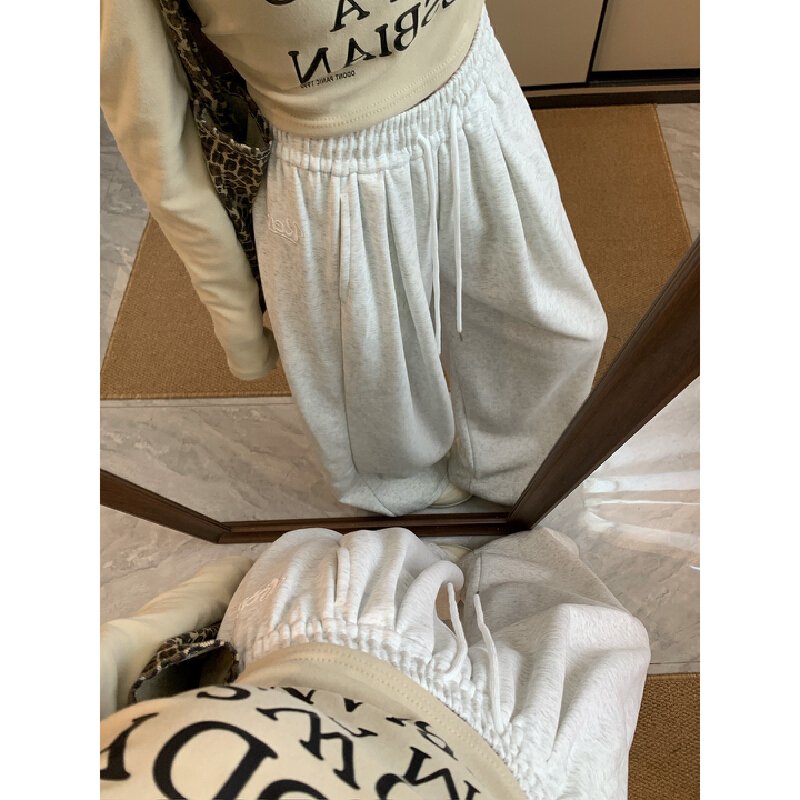 Vapetix S-XL ! Live Shot! 2025 New Wide Leg Pants Drawstring Lacing Loose Waist Casual Loose Embroidered Sweatpa