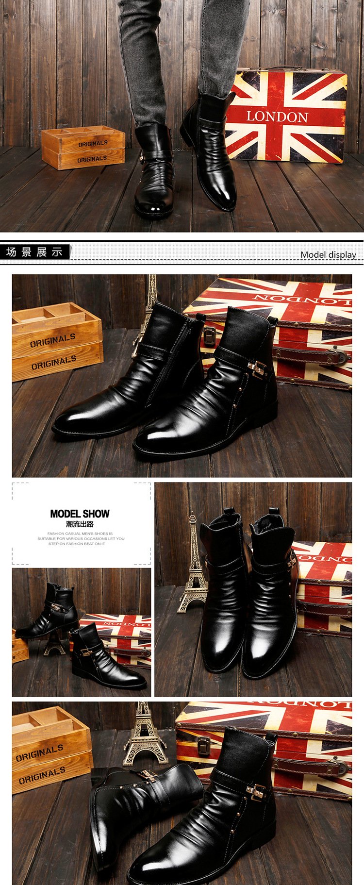 Vapetix 38-45 Autumn and Spring High-Top Men's Boots Korean Style Trendy Short Boots British Martin Boots Men's S – Bild 2