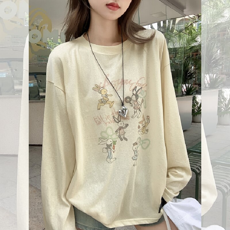 Vapetix Free Size-Free Size Photographed yellow round neck cartoon sun protection jacket t-shirt long sleeve women's summer new – Bild 2