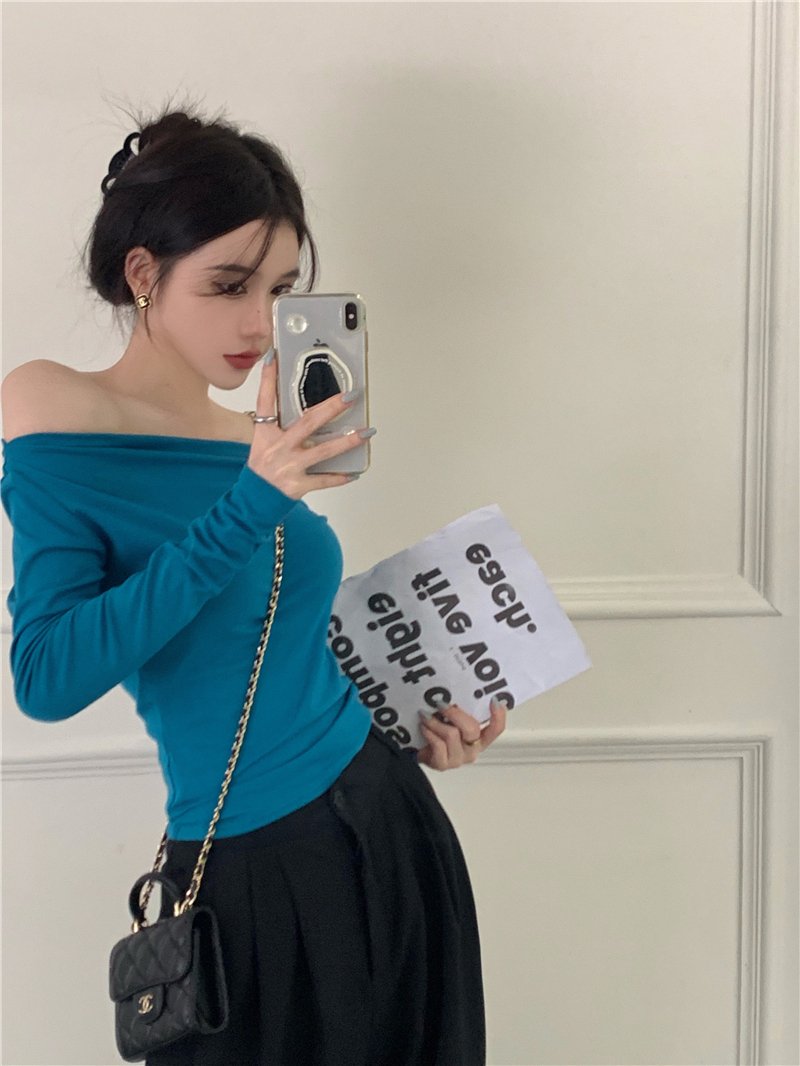 Vapetix One size fits all-One size fits all Actual shot ~ one-line collar, off-shoulder inner bottoming shirt, autumn new long-sleeved tight-fi