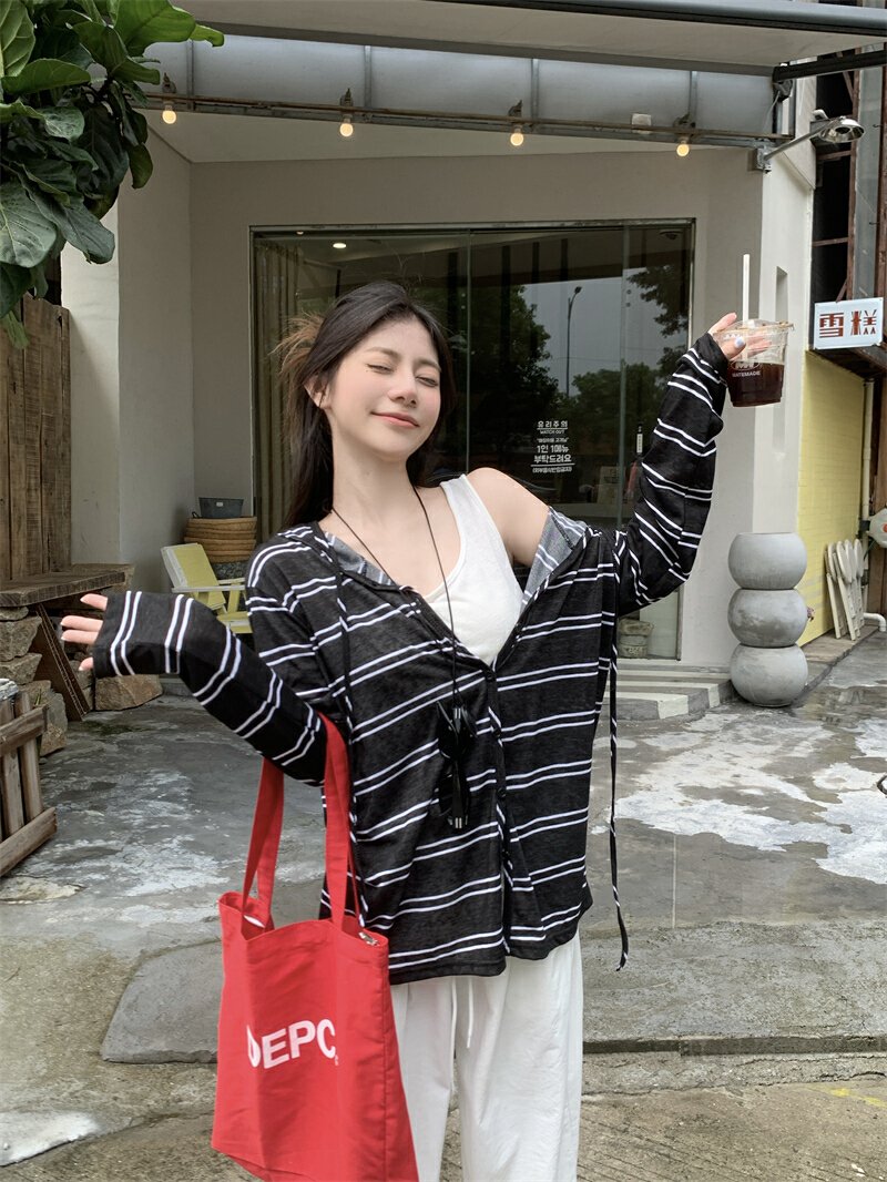 Vapetix S-XL Photographed Real Texture Long-Sleeve Hooded Open Coat Women's Summer Thin Version Sun Shirt Top – Bild 2