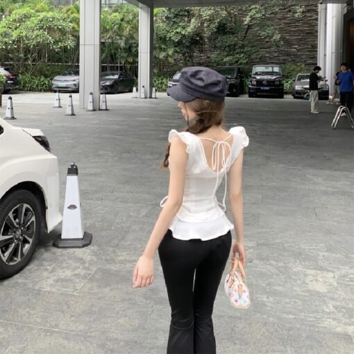 Vapetix S-L  Real shot ~ small flared sleeve tie-waist ruffled shirt top + high-waisted slimming hip-enhancing y