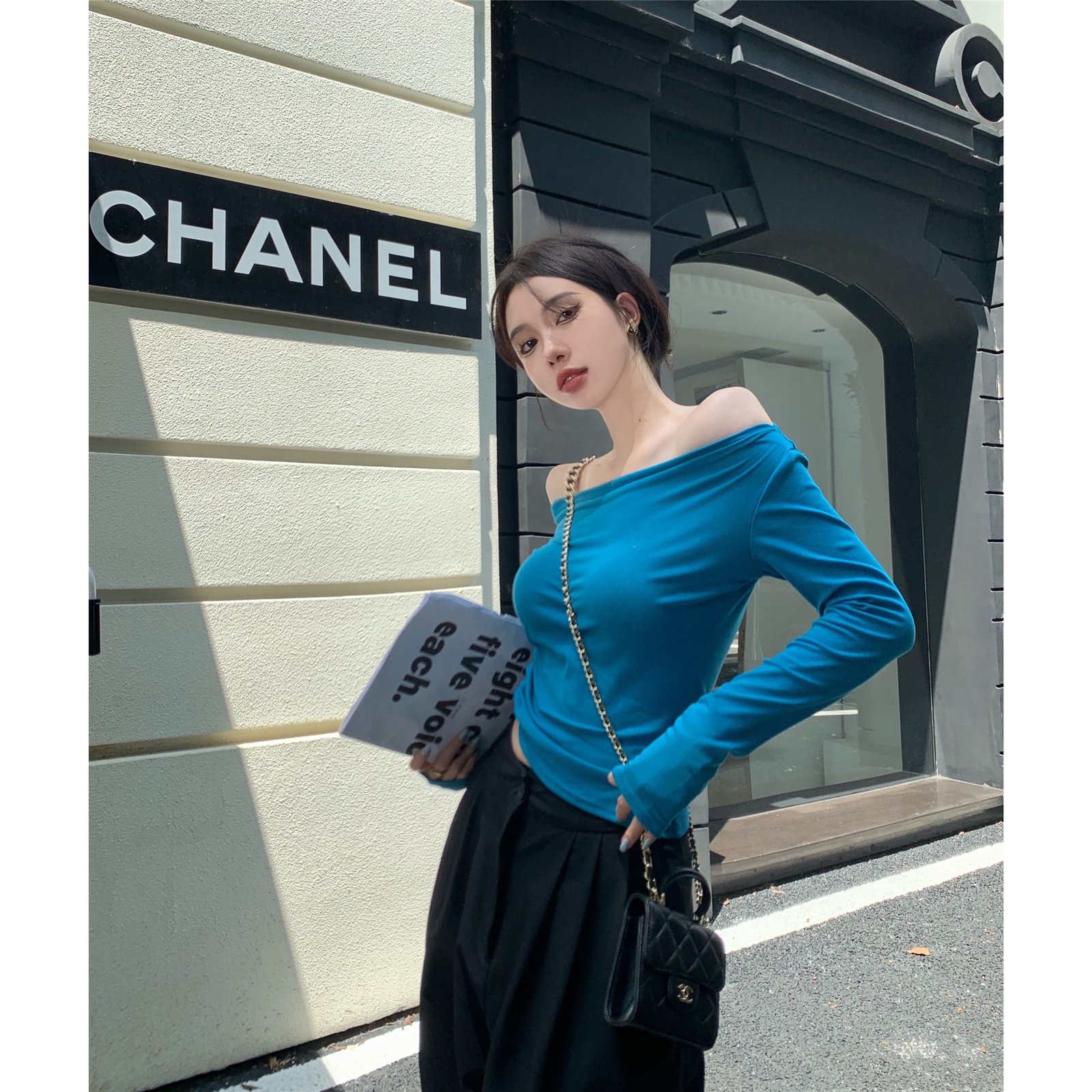 Vapetix One size fits all-One size fits all Actual shot ~ one-line collar, off-shoulder inner bottoming shirt, autumn new long-sleeved tight-fi - 图片 2