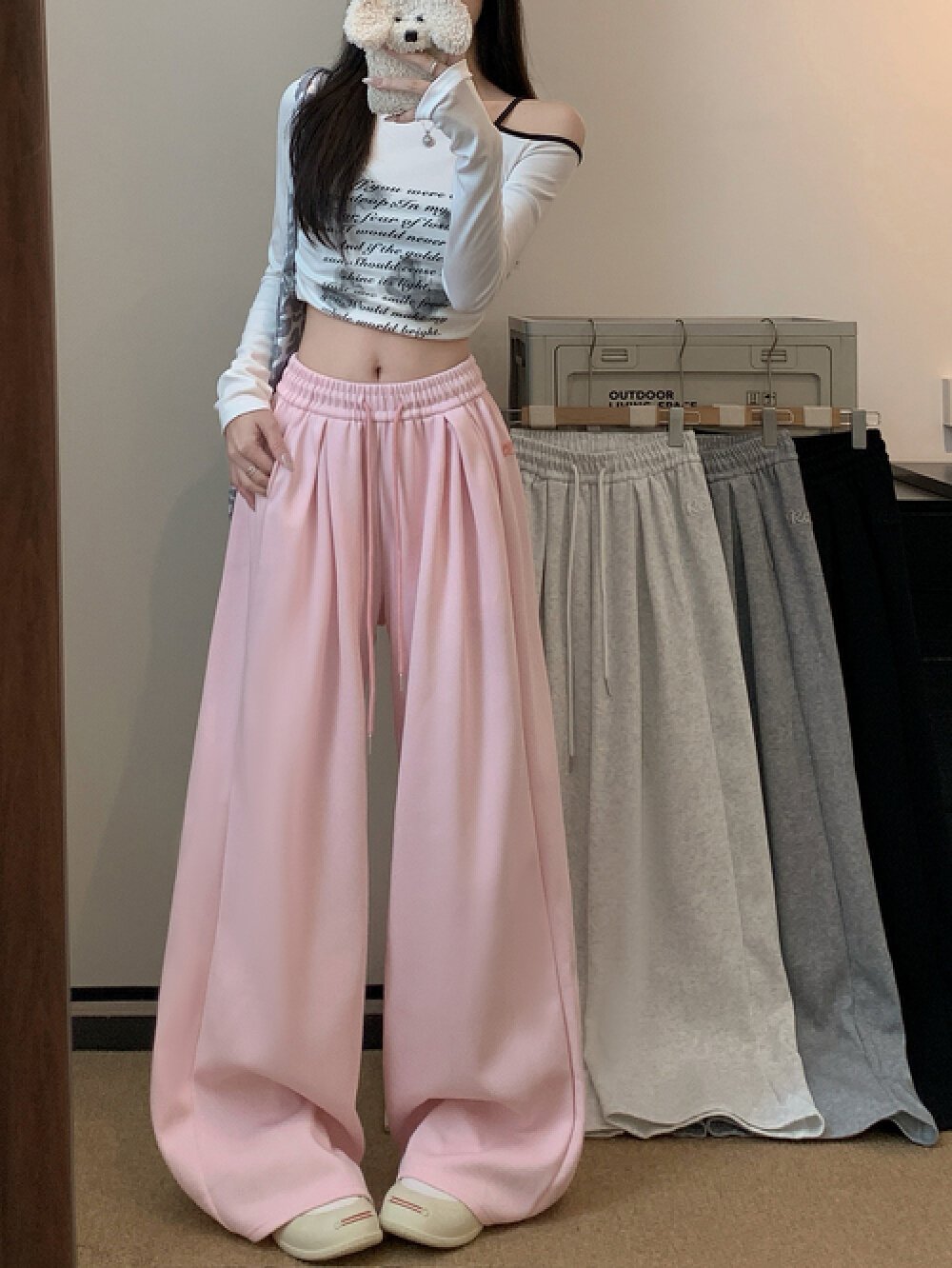 Vapetix S-XL ! Live Shot! 2025 New Wide Leg Pants Drawstring Lacing Loose Waist Casual Loose Embroidered Sweatpa – Bild 3