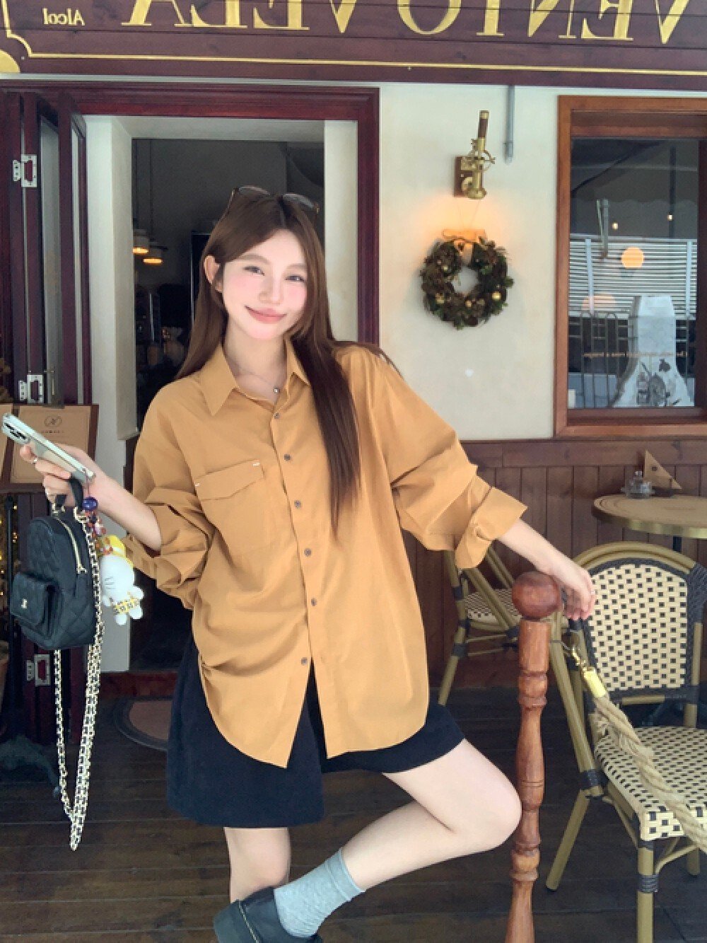 Vapetix Free Size-Free Size Photographed Korean-style retro relaxed fit thin women's autumn casual versatile long-sleeved top – Bild 3