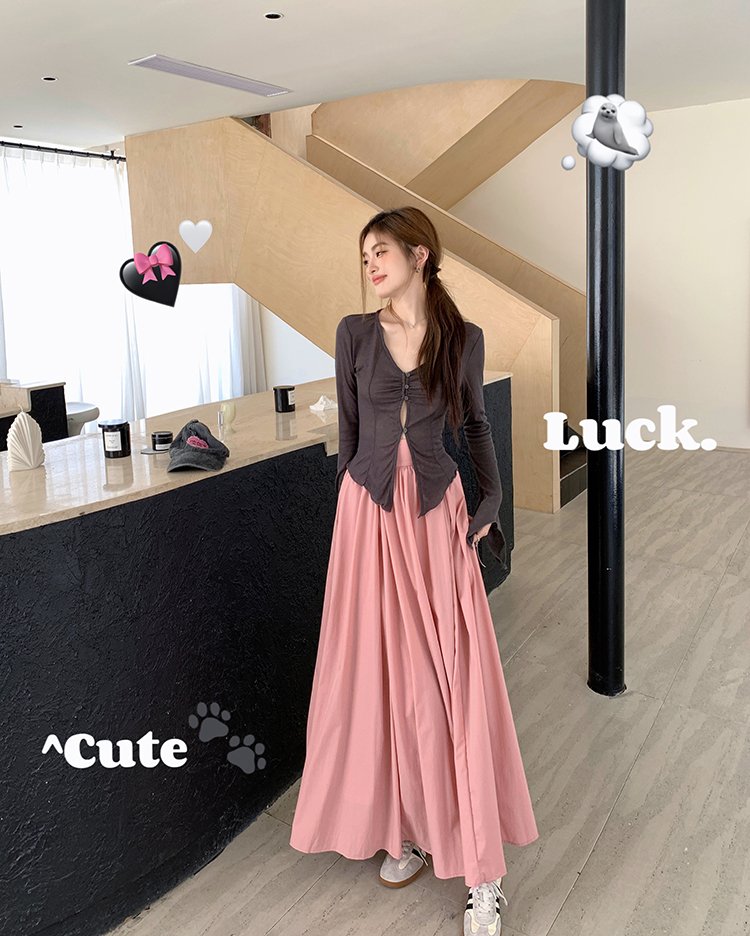 Vapetix S-XL Actual shot of 2024 spring new style pink heavy industry large swing skirt for women high waist lon – Bild 3