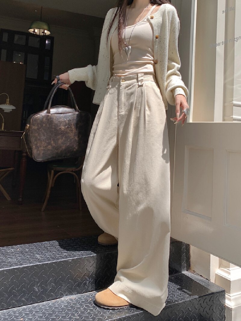 Vapetix S-L Actual shot corduroy loose retro high-waisted straight-leg casual pants solid color versatile women – Bild 3