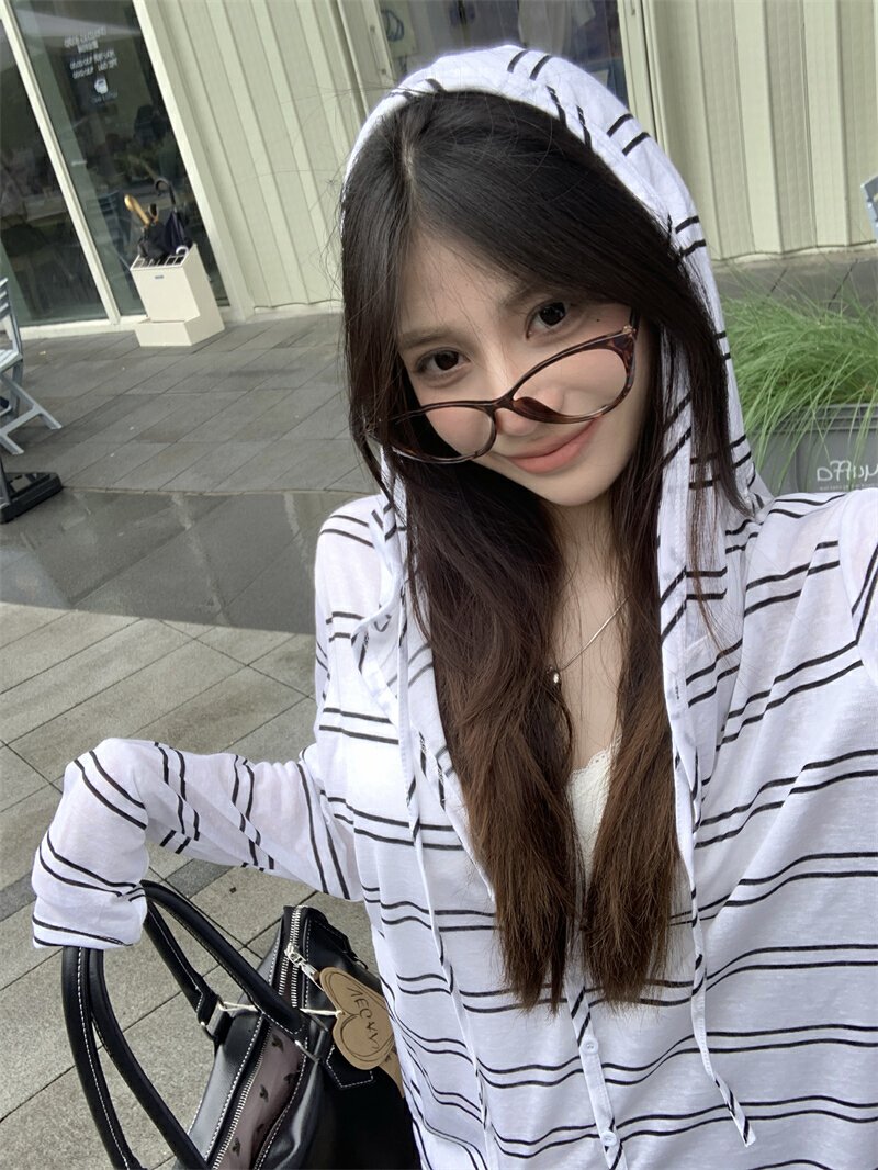 Vapetix S-XL Photographed Real Texture Long-Sleeve Hooded Open Coat Women's Summer Thin Version Sun Shirt Top – Bild 3