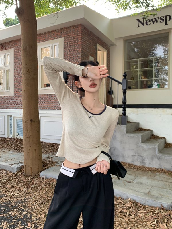 Vapetix One size fits all-One size fits all Actual shot~Korean style simple and versatile round neck autumn letter print contrast color long-sl – Bild 2