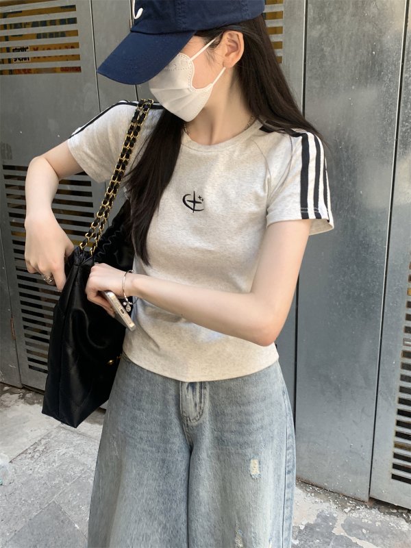 Vapetix S-L Real shot of summer Korean style round neck raglan hot girl bar embroidery design pure cotton short – Bild 2