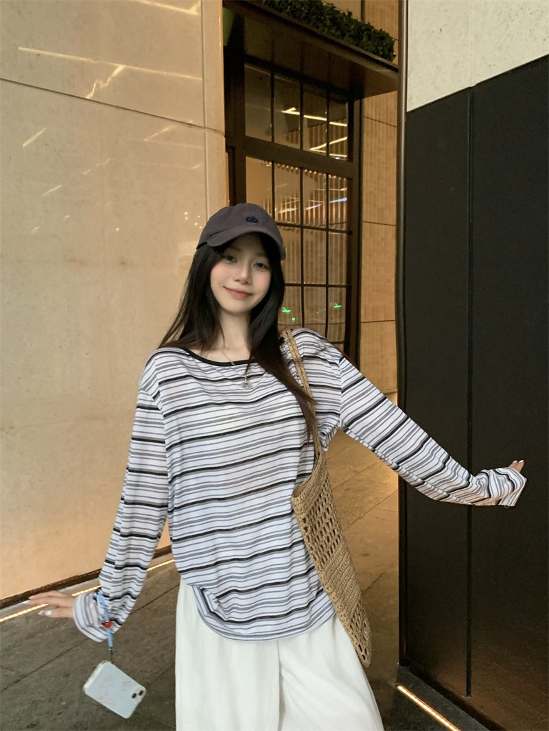 Vapetix S-XL Photographed Real Korean Style Striped Thin Long-Sleeved Sun Protection Cover Shirt for Women Summe – Bild 3