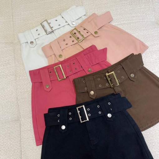 Vapetix S-XL  Real shot of hot girl American denim skirt female design slimming belt A-line anti-exposure shorts – Bild 3