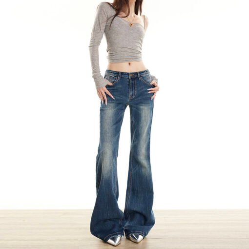Vapetix XS-XL  Street-style casual walk, classic American low-waist beauty girl slimming bootcut wide-leg jeans, f – Bild 3