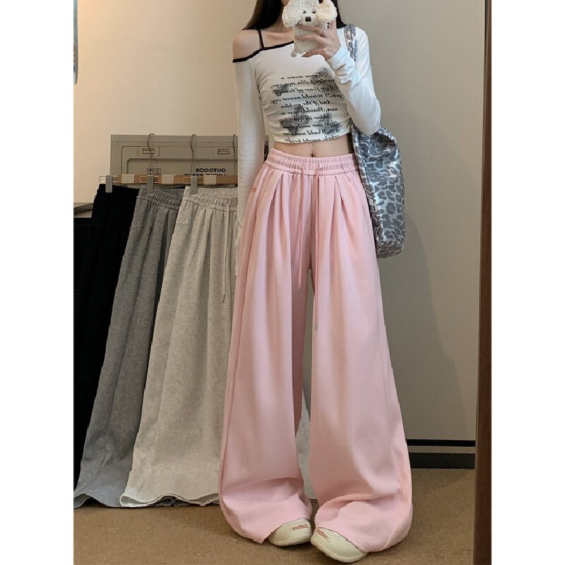 Vapetix S-XL ! Live Shot! 2025 New Wide Leg Pants Drawstring Lacing Loose Waist Casual Loose Embroidered Sweatpa – Bild 4