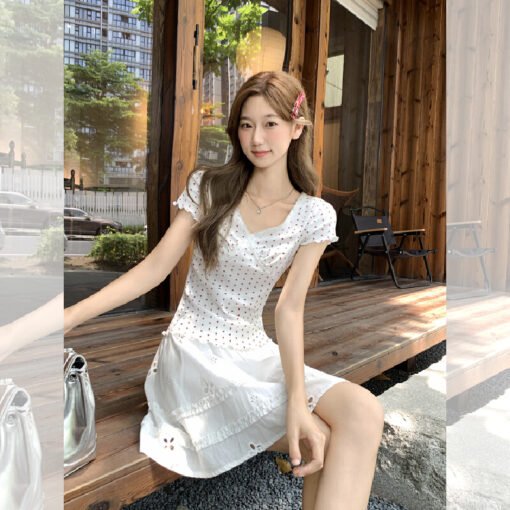 Vapetix S-L  Real-shot Korean-style sweet and spicy outfit with lace-trimmed polka dot short-sleeved T-shirt for – Bild 5