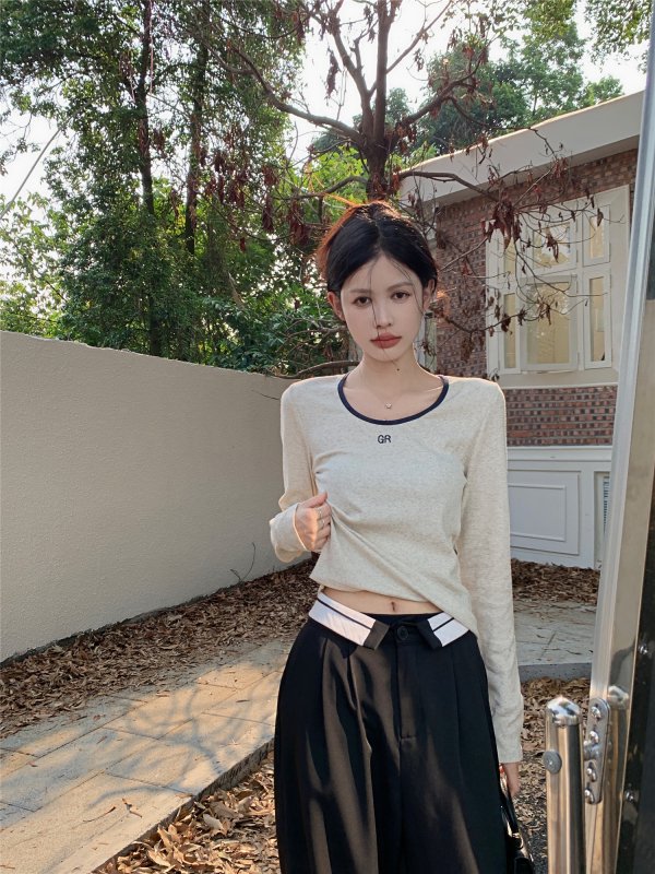 Vapetix One size fits all-One size fits all Actual shot~Korean style simple and versatile round neck autumn letter print contrast color long-sl – Bild 3