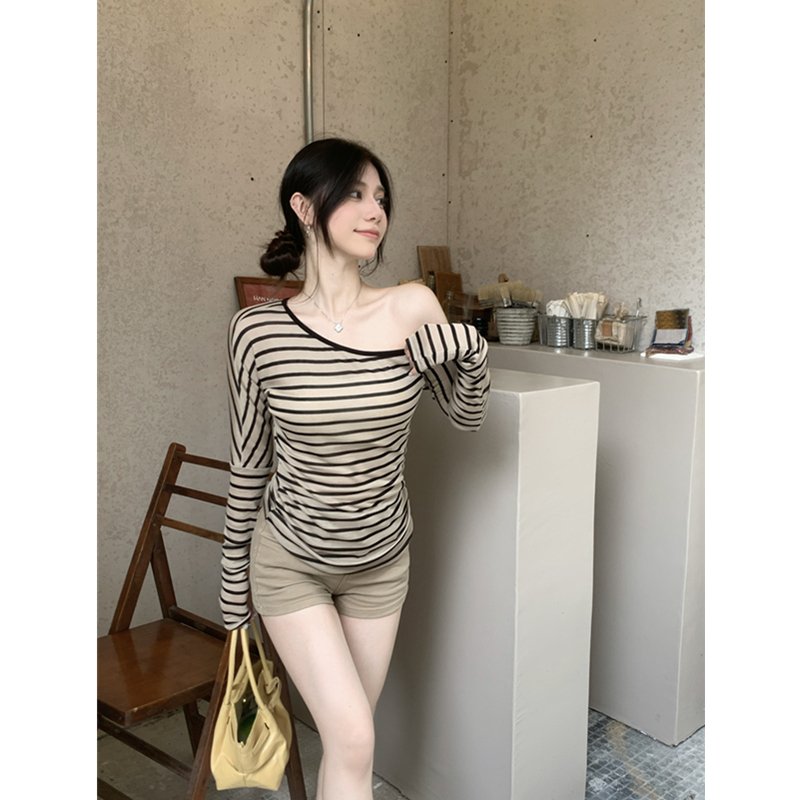 Vapetix S-L Real shot, genuine, slimming and figure-flattering striped long-sleeved sun-protective T-shirt wome – Bild 4