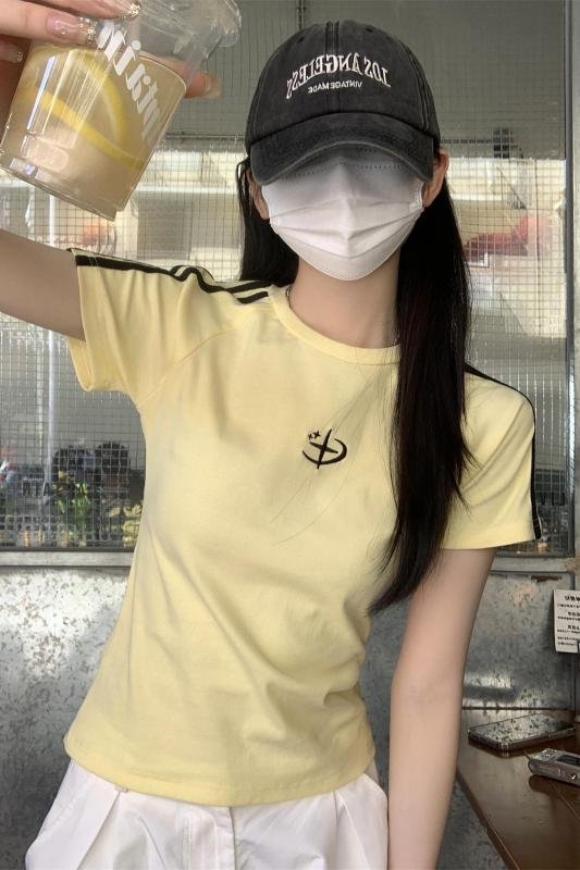 Vapetix S-L Real shot of summer Korean style round neck raglan hot girl bar embroidery design pure cotton short – Bild 3