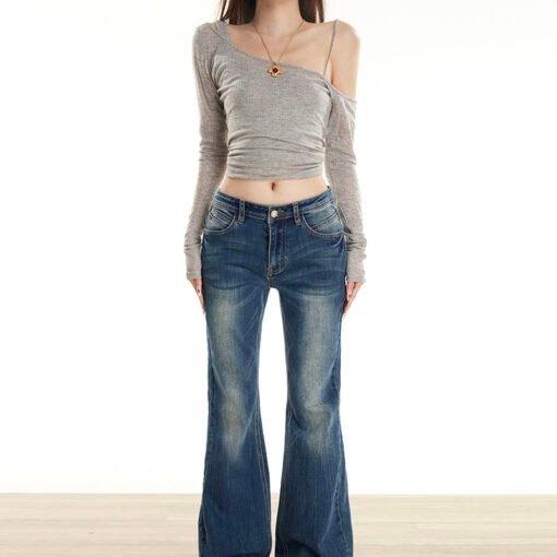 Vapetix XS-XL  Street-style casual walk, classic American low-waist beauty girl slimming bootcut wide-leg jeans, f – Bild 6