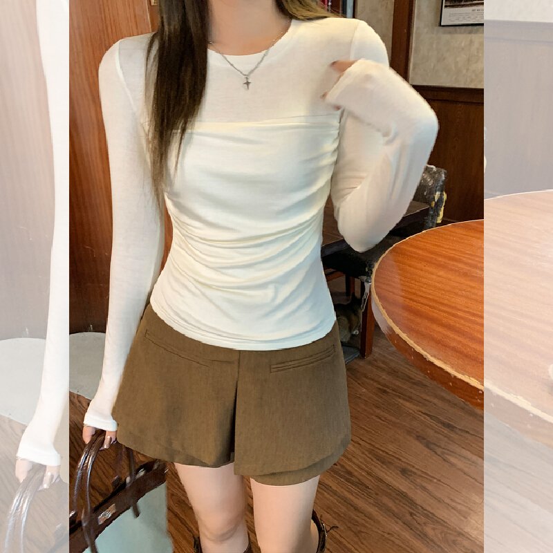 Vapetix S-L Women's Autumn New Square Collar Long Sleeve T-Shirt with Pouch and Slimming Design - 图片 4