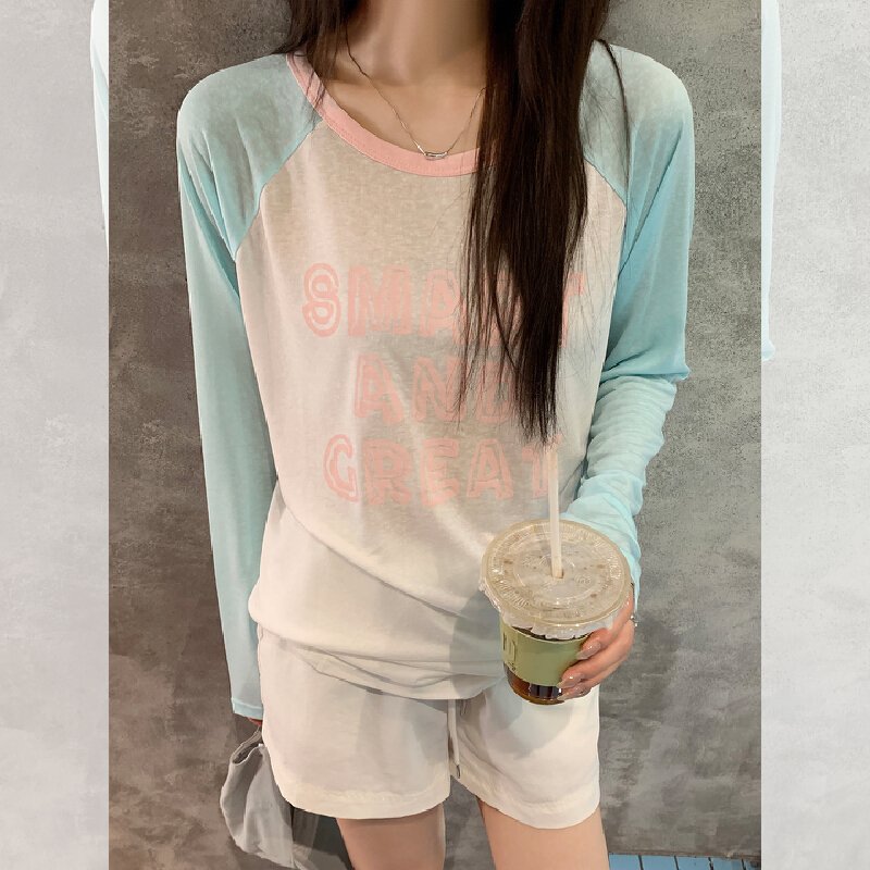 Vapetix Free Size-Free Size Actual Color Collage Letter Print Cool Sensation Long-Sleeve Women's Summer Loose Thin Casual Small – Bild 3