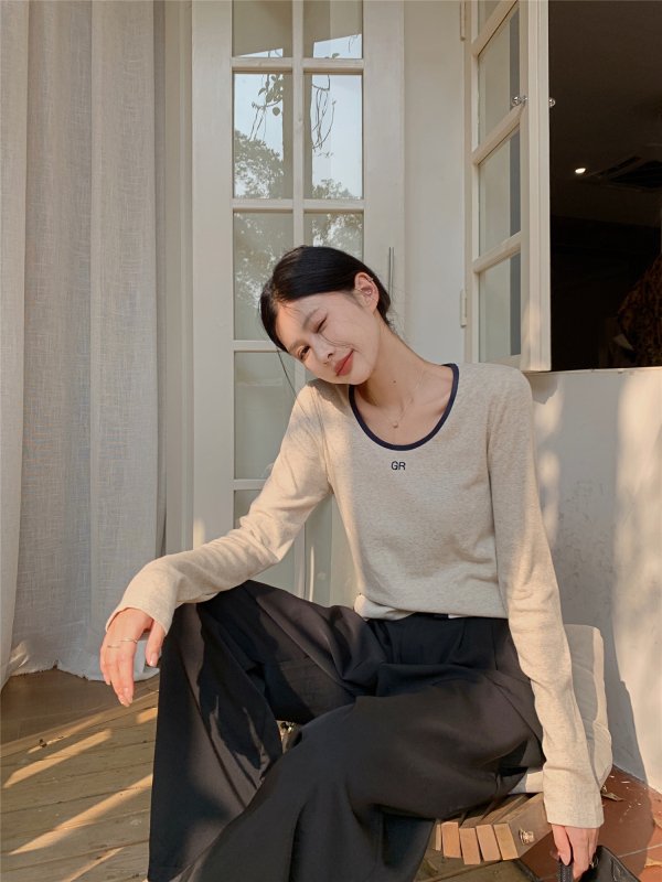 Vapetix One size fits all-One size fits all Actual shot~Korean style simple and versatile round neck autumn letter print contrast color long-sl – Bild 4