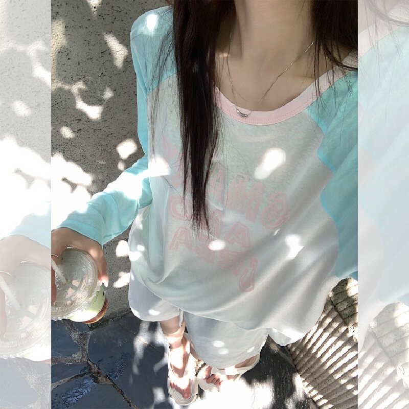 Vapetix Free Size-Free Size Actual Color Collage Letter Print Cool Sensation Long-Sleeve Women's Summer Loose Thin Casual Small – Bild 4