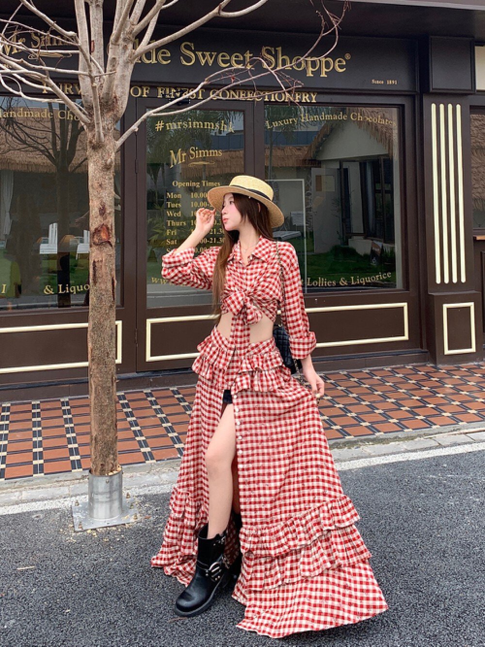 Vapetix S-L Women's Fall 2025 Retro Hot Girl Red Plaid Dress with Vacation Style – Bild 4