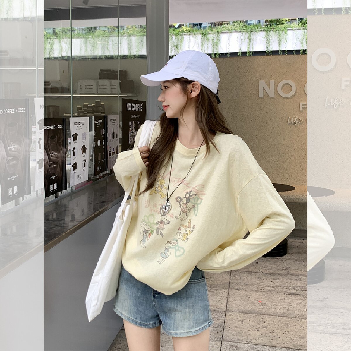 Vapetix Free Size-Free Size Photographed yellow round neck cartoon sun protection jacket t-shirt long sleeve women's summer new – Bild 5