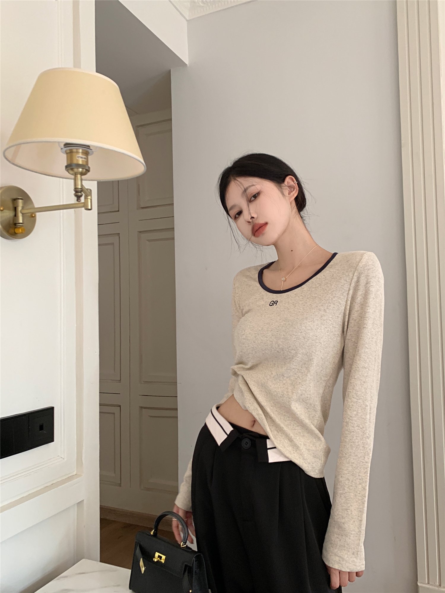 Vapetix One size fits all-One size fits all Actual shot~Korean style simple and versatile round neck autumn letter print contrast color long-sl – Bild 5