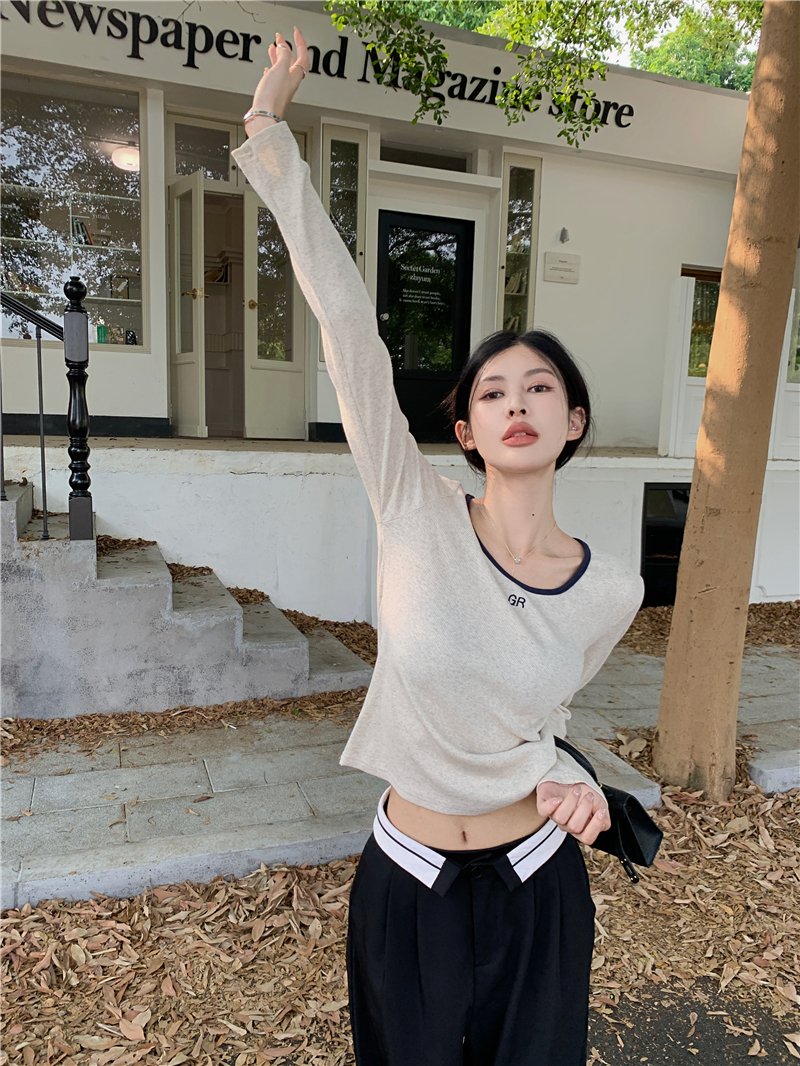 Vapetix One size fits all-One size fits all Actual shot~Korean style simple and versatile round neck autumn letter print contrast color long-sl – Bild 6