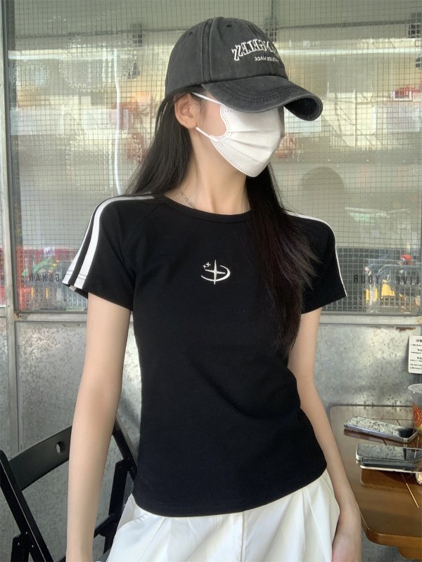 Vapetix S-L Real shot of summer Korean style round neck raglan hot girl bar embroidery design pure cotton short – Bild 5