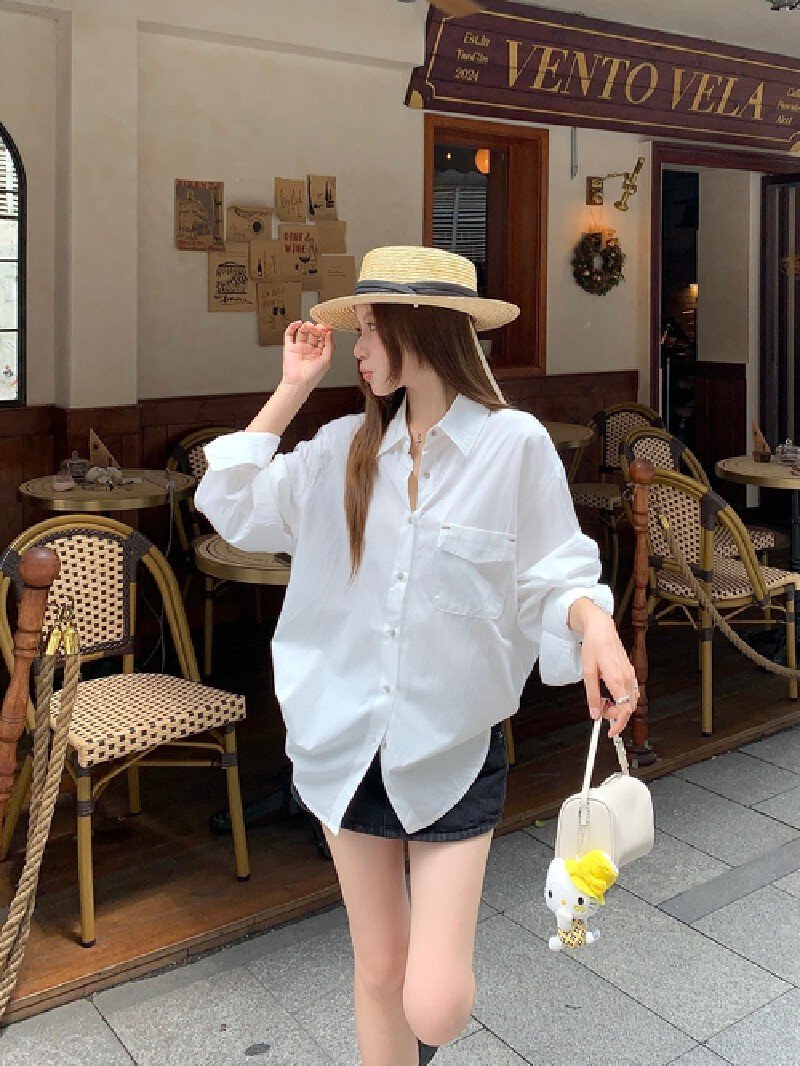 Vapetix Free Size-Free Size Photographed Korean-style retro relaxed fit thin women's autumn casual versatile long-sleeved top – Bild 4