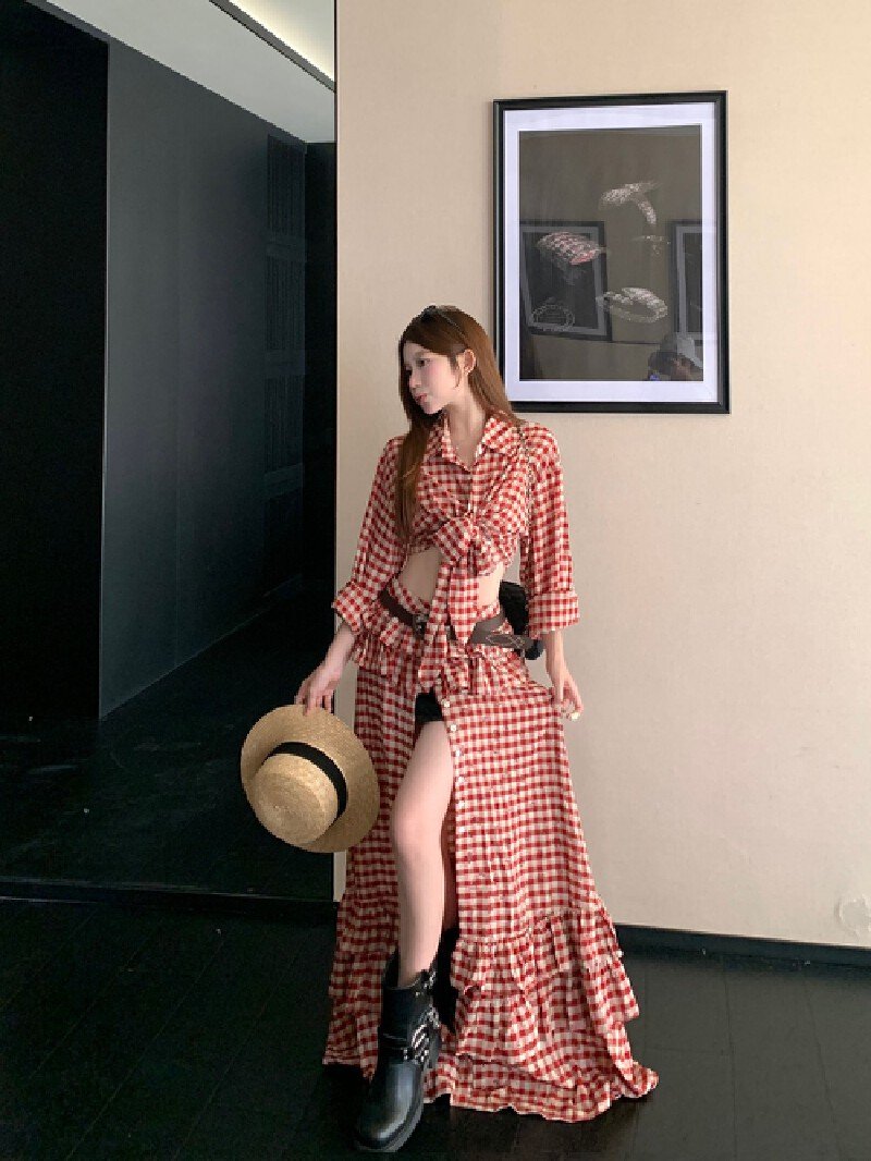 Vapetix S-L Women's Fall 2025 Retro Hot Girl Red Plaid Dress with Vacation Style – Bild 5
