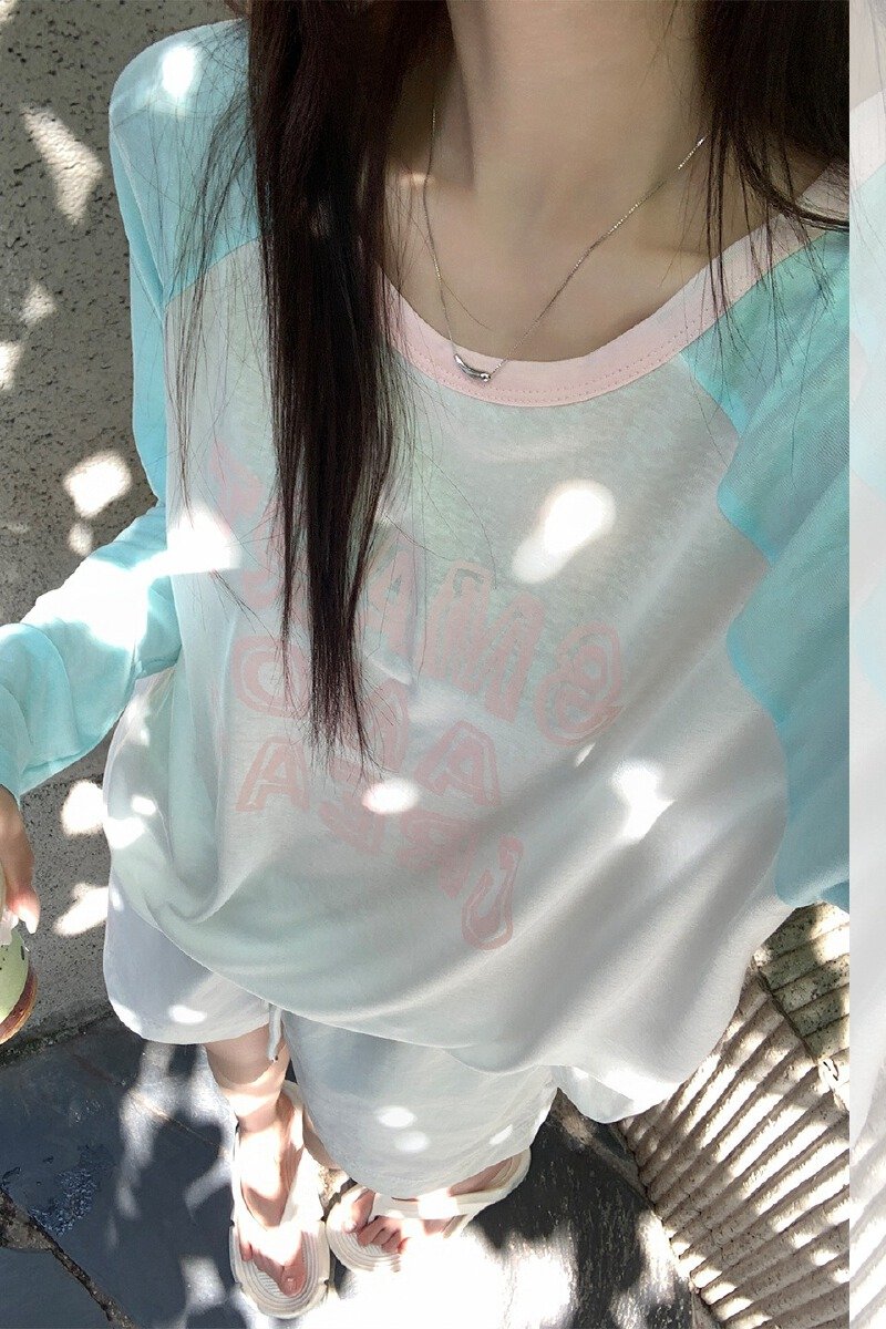 Vapetix Free Size-Free Size Actual Color Collage Letter Print Cool Sensation Long-Sleeve Women's Summer Loose Thin Casual Small – Bild 5