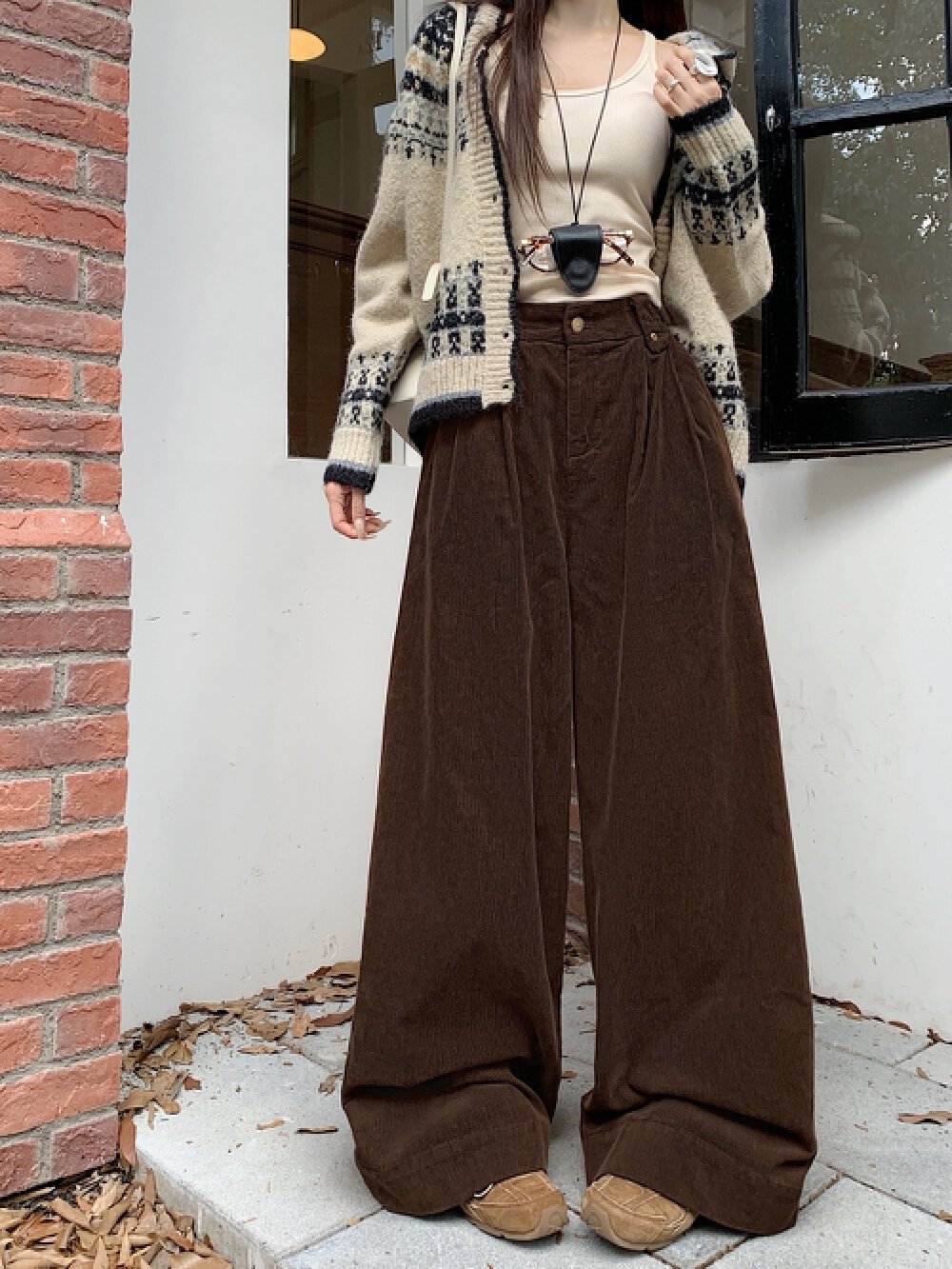 Vapetix S-L Actual shot corduroy loose retro high-waisted straight-leg casual pants solid color versatile women – Bild 4